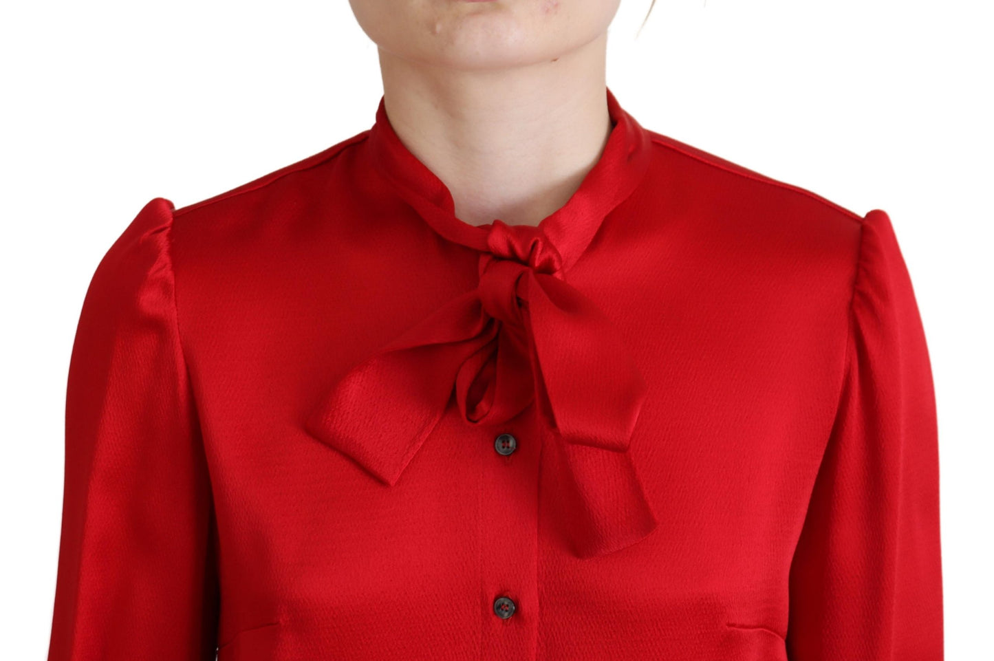 Dolce & Gabbana Elegant Red Ascot Collar Blouse Dolce & Gabbana