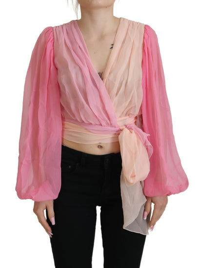 Dolce & Gabbana Silk V-Neckline Wrap Blouse in Pink Dolce & Gabbana