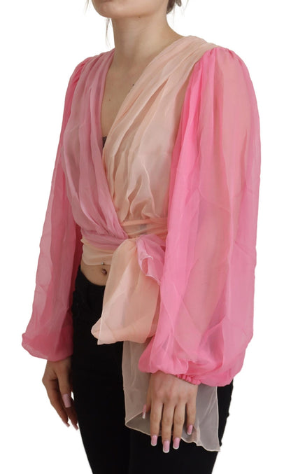 Dolce & Gabbana Silk V-Neckline Wrap Blouse in Pink Dolce & Gabbana