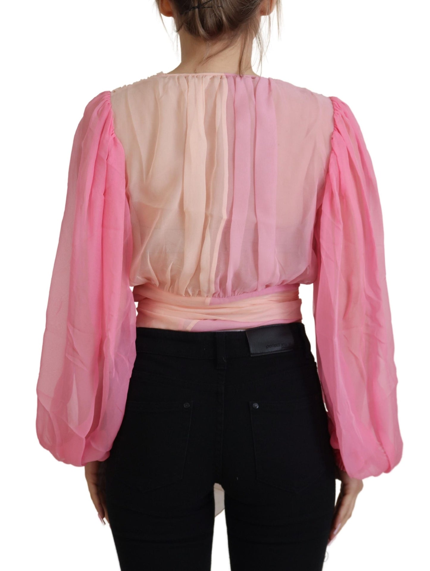 Dolce & Gabbana Silk V-Neckline Wrap Blouse in Pink Dolce & Gabbana