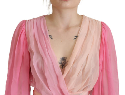 Dolce & Gabbana Silk V-Neckline Wrap Blouse in Pink Dolce & Gabbana