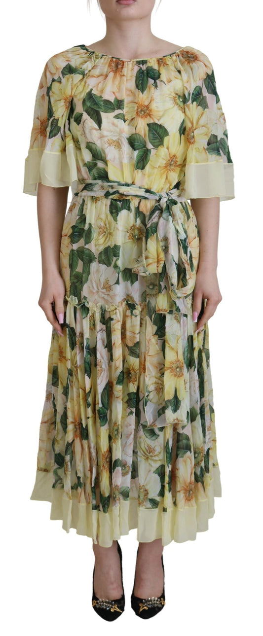 Dolce & Gabbana Floral Silk Pleated Maxi Dress Dolce & Gabbana