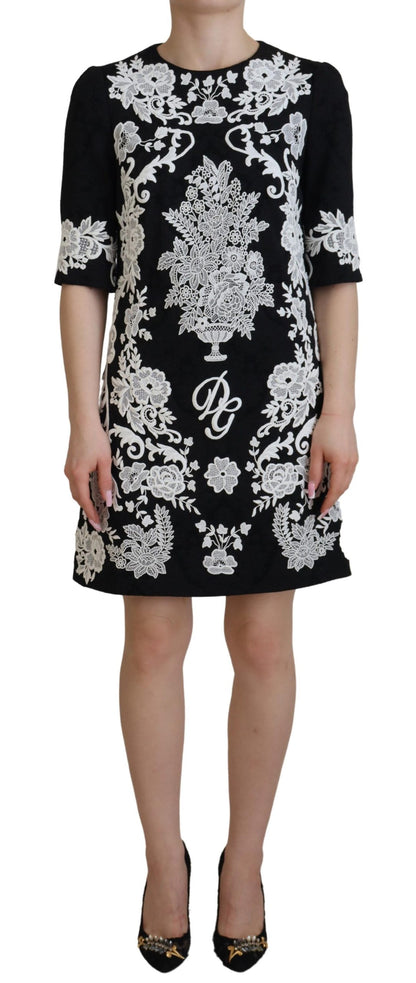 Dolce & Gabbana Elegant Black A-Line Mini Dress with Lace Trim Dolce & Gabbana