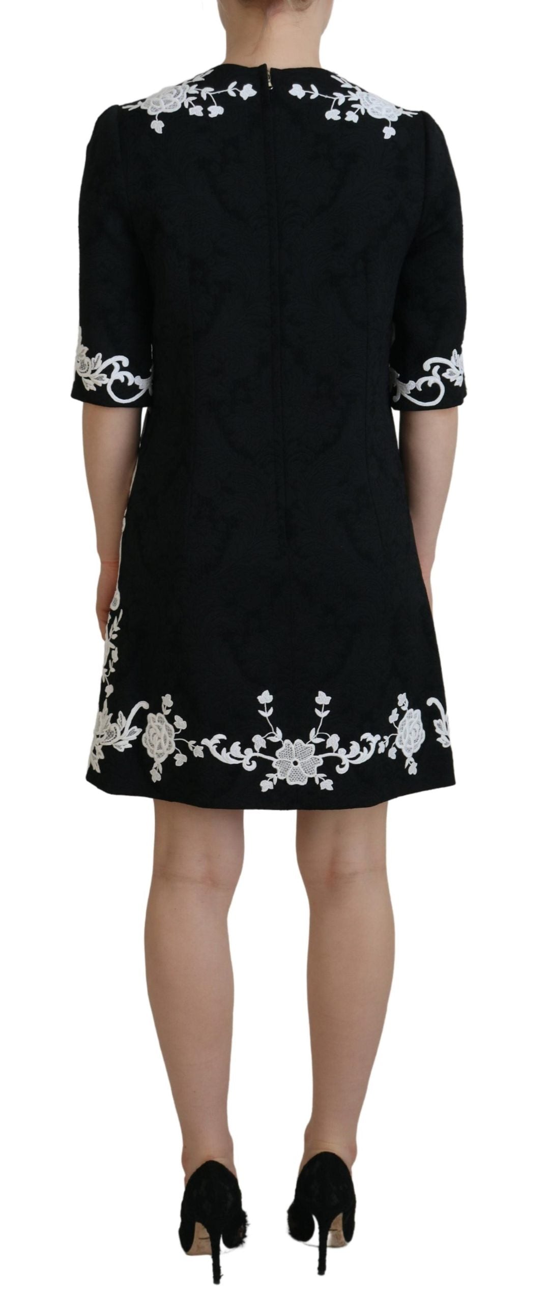 Dolce & Gabbana Elegant Black A-Line Mini Dress with Lace Trim Dolce & Gabbana