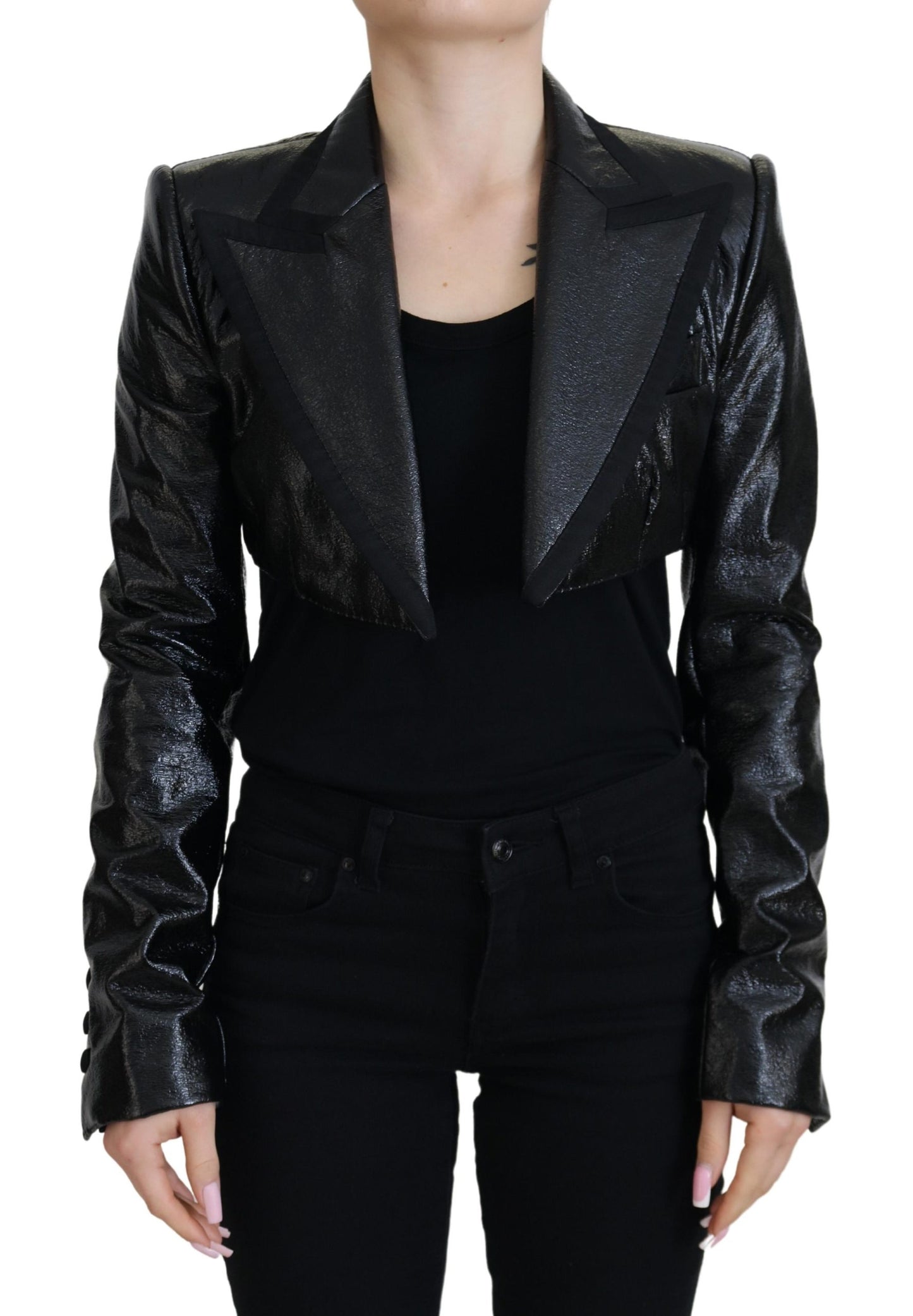 Dolce & Gabbana Elegant Cropped Black Designer Jacket Dolce & Gabbana