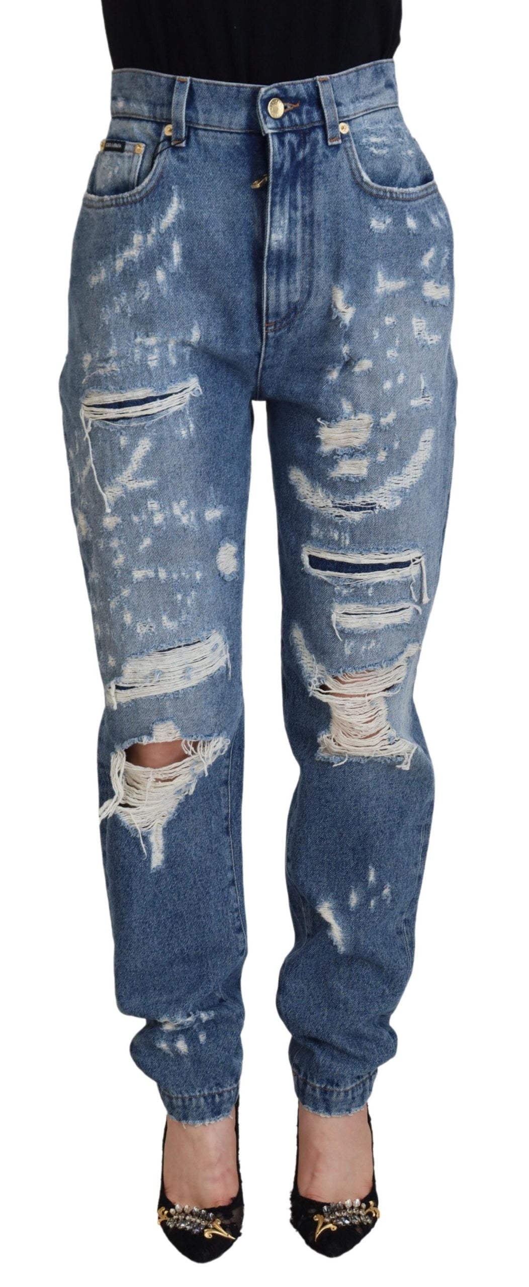 Dolce & Gabbana Chic Tattered Denim Pants - Indigo Essence Dolce & Gabbana