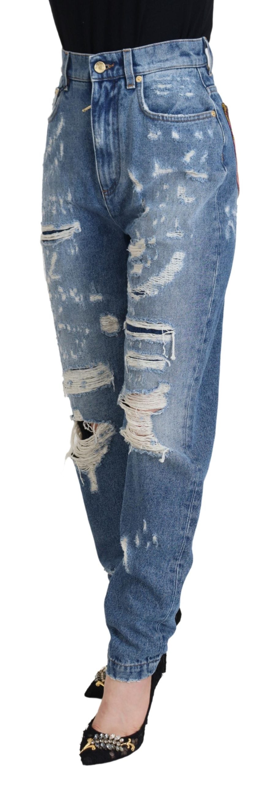 Dolce & Gabbana Chic Tattered Denim Pants - Indigo Essence Dolce & Gabbana