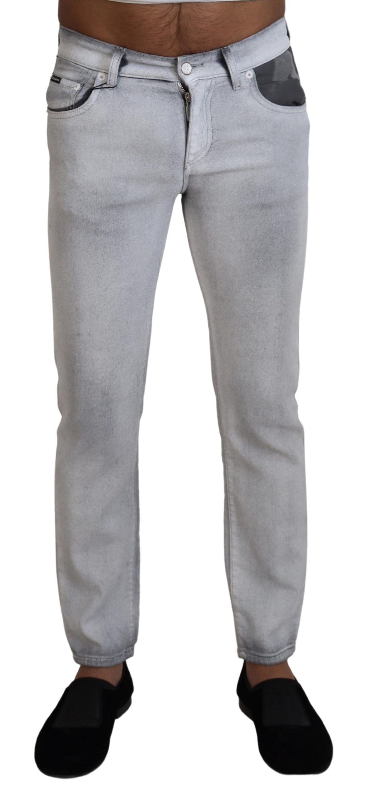 Dolce & Gabbana Elegant Gray Washed Cotton Blend Pants Dolce & Gabbana