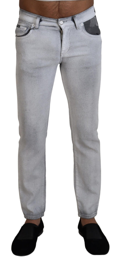 Dolce & Gabbana Elegant Gray Washed Cotton Blend Pants Dolce & Gabbana