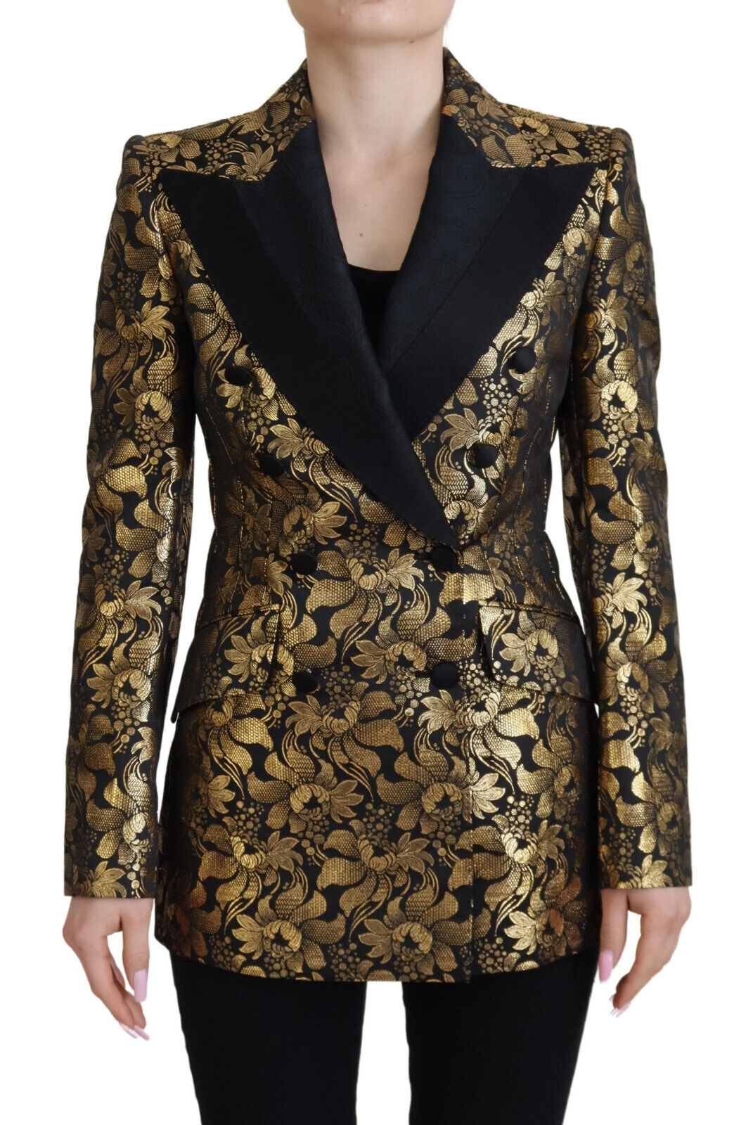 Dolce & Gabbana Elegant Black and Gold Floral Jacket Dolce & Gabbana