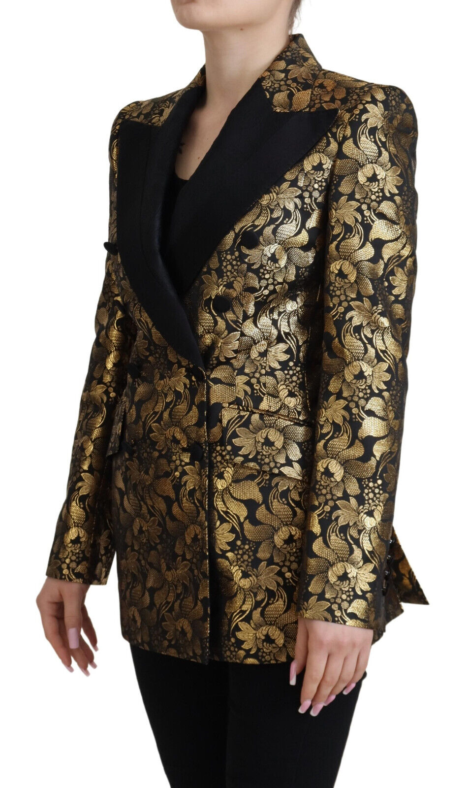 Dolce & Gabbana Elegant Black and Gold Floral Jacket Dolce & Gabbana