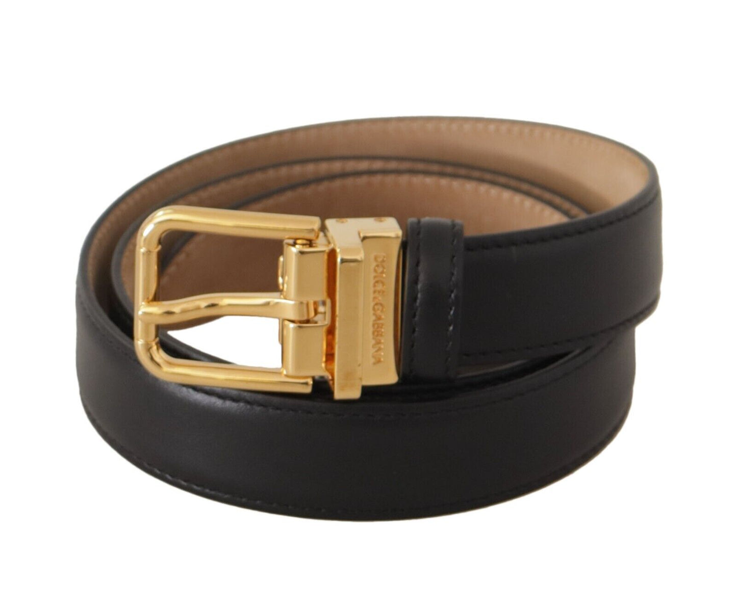 Dolce & Gabbana Elegant Black Leather Belt with Engraved Metal Buckle Dolce & Gabbana