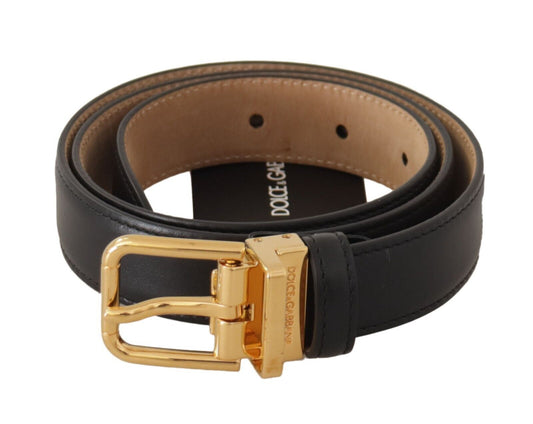 Dolce & Gabbana Elegant Black Leather Belt with Engraved Metal Buckle Dolce & Gabbana