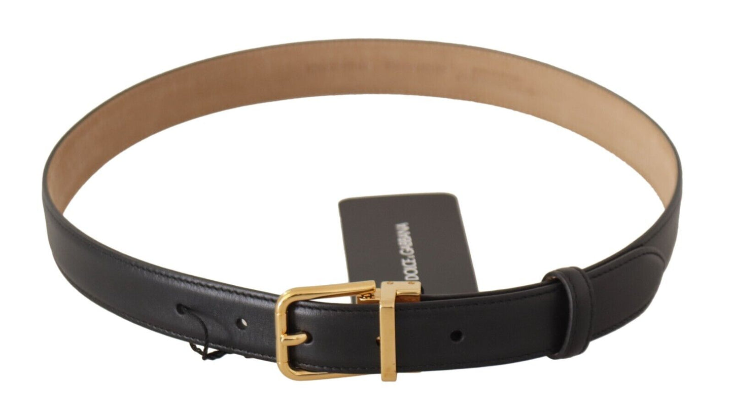 Dolce & Gabbana Elegant Black Leather Belt with Engraved Metal Buckle Dolce & Gabbana