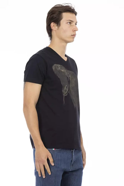 Trussardi Action Black Cotton Men V-Neck T-Shirt Trussardi Action