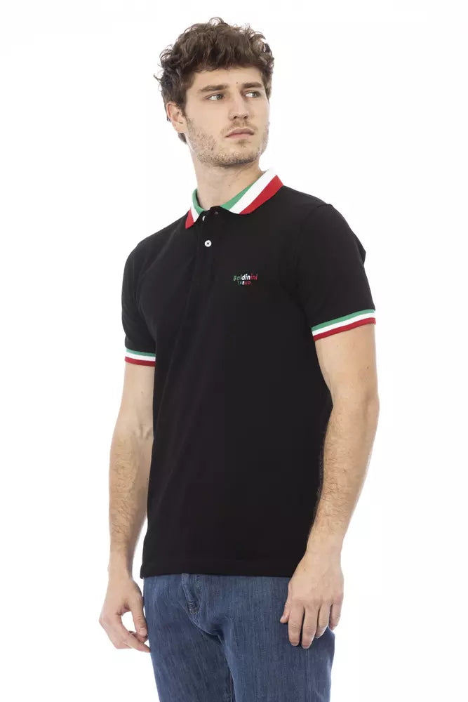 Baldinini Trend Black Cotton Men Polo Baldinini Trend