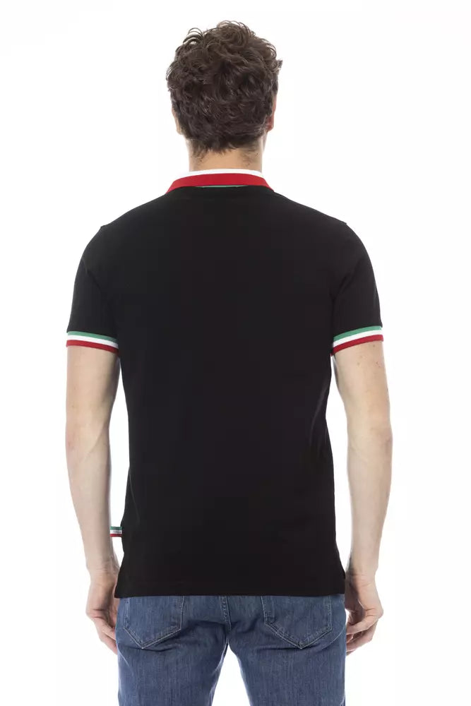 Baldinini Trend Black Cotton Men Polo Baldinini Trend