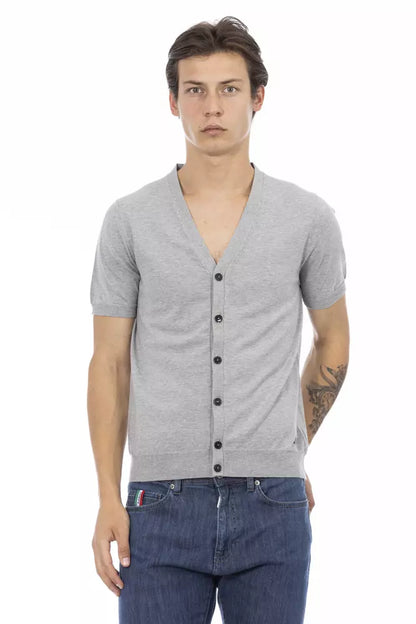 Baldinini Trend Gray Cotton Men Sweater Baldinini Trend