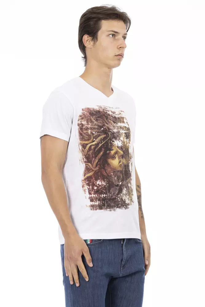 Trussardi Action Elegant V-Neck Tee with Chic Front Print Trussardi Action