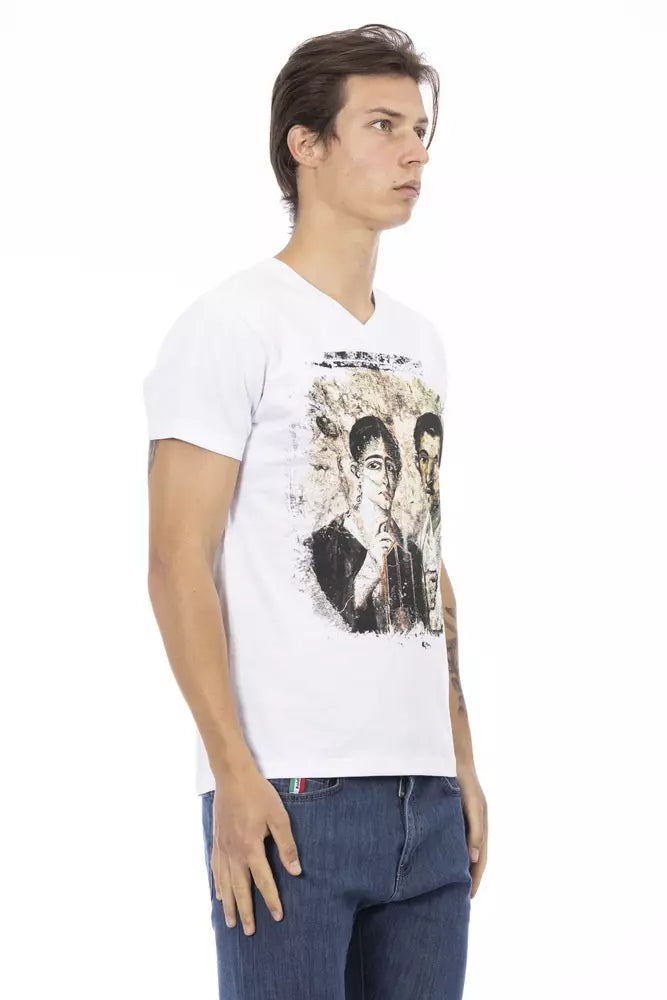 Trussardi Action Elegant V-Neck Designer Tee with Chic Front Print Trussardi Action