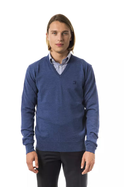 Uominitaliani Blue Merino Wool Men Sweater Uominitaliani