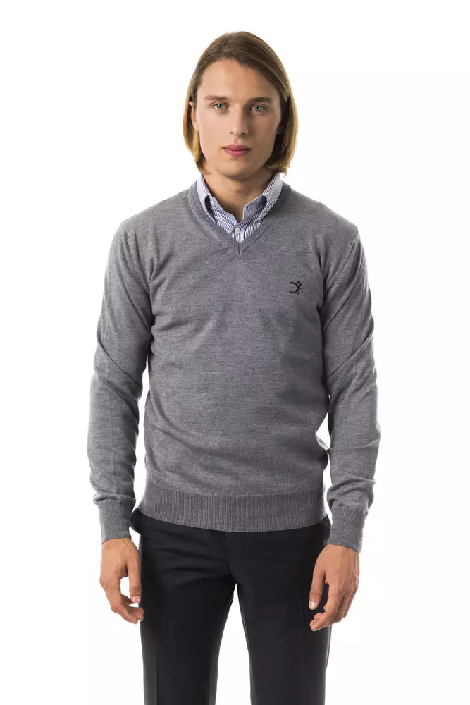 Uominitaliani Gray Merino Wool Men Sweater Uominitaliani