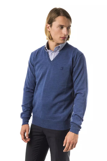 Uominitaliani Blue Merino Wool Men Sweater Uominitaliani