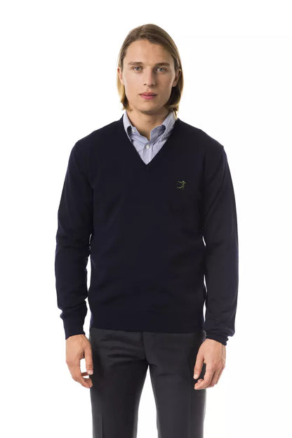 Uominitaliani Blue Merino Wool Men Sweater Uominitaliani