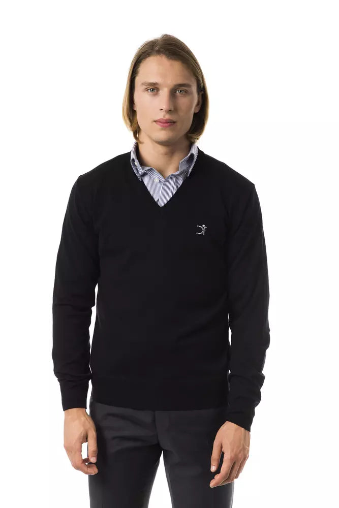 Uominitaliani Black Merino Wool Men Sweater Uominitaliani