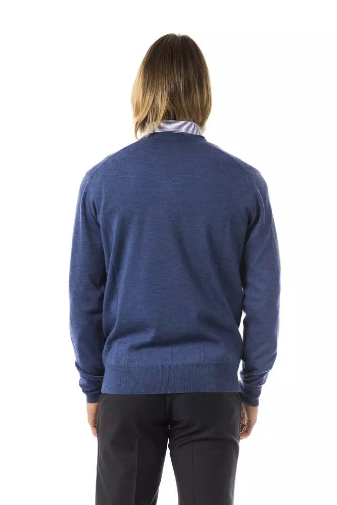 Uominitaliani Blue Merino Wool Men Sweater Uominitaliani