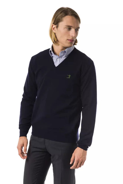 Uominitaliani Blue Merino Wool Men Sweater Uominitaliani