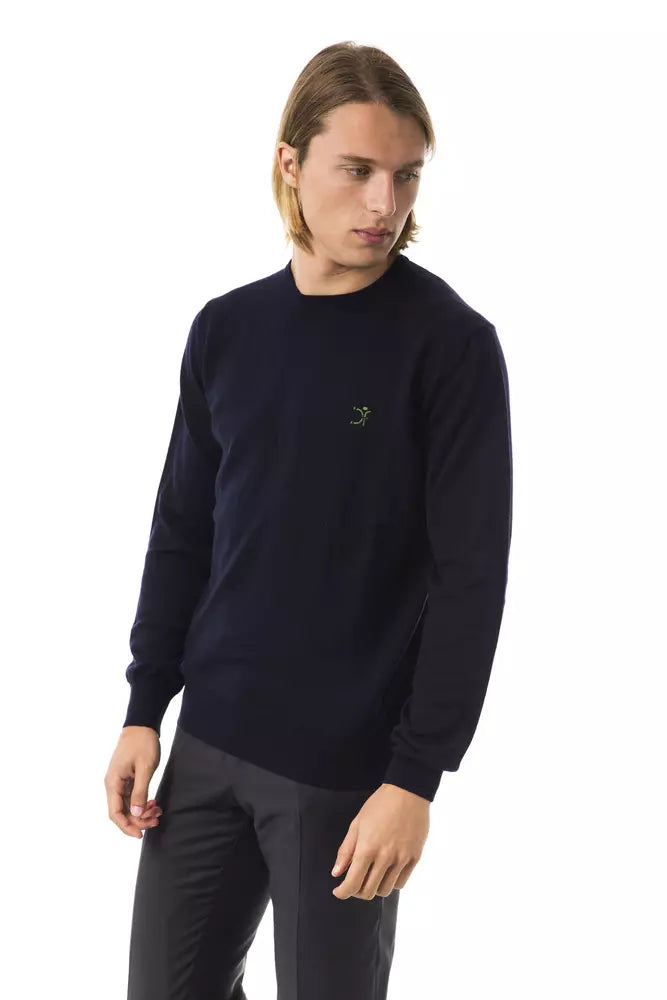 Uominitaliani Blue Merino Wool Men Sweater Uominitaliani