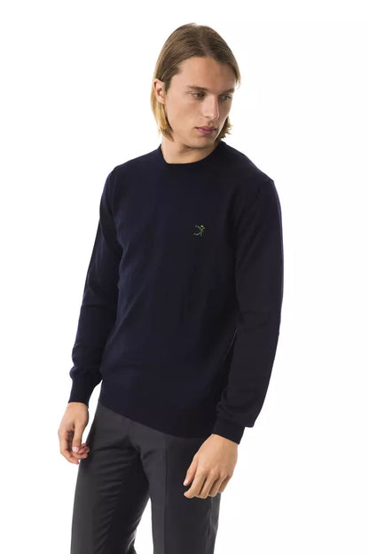 Uominitaliani Blue Merino Wool Men Sweater Uominitaliani