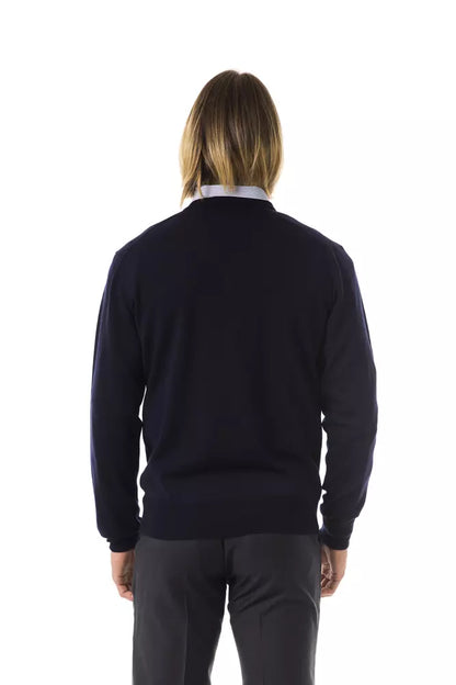 Uominitaliani Blue Merino Wool Men Sweater Uominitaliani