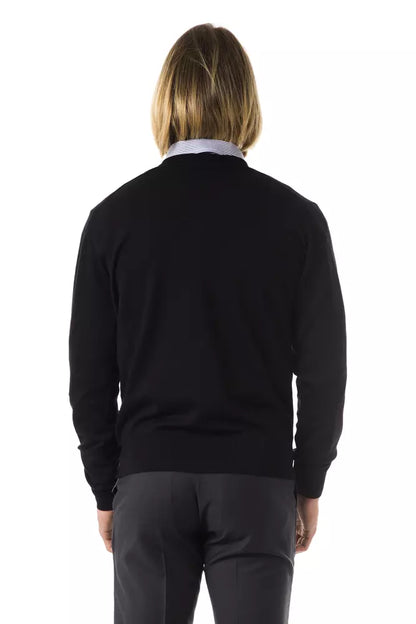 Uominitaliani Black Merino Wool Men Sweater Uominitaliani