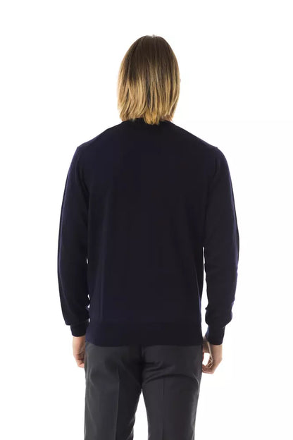 Uominitaliani Blue Merino Wool Men Sweater Uominitaliani