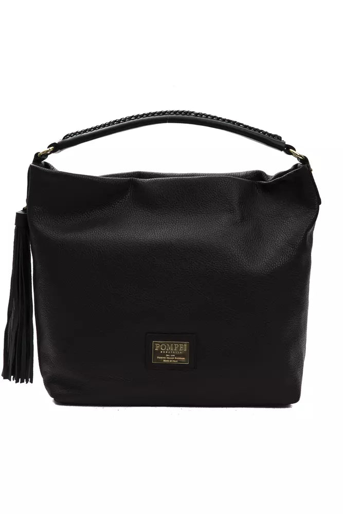 Pompei Donatella Black Leather Women Shoulder Bag Pompei Donatella