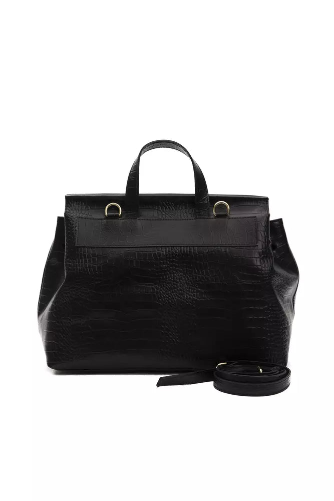 Pompei Donatella Black Leather Women Handbag Pompei Donatella