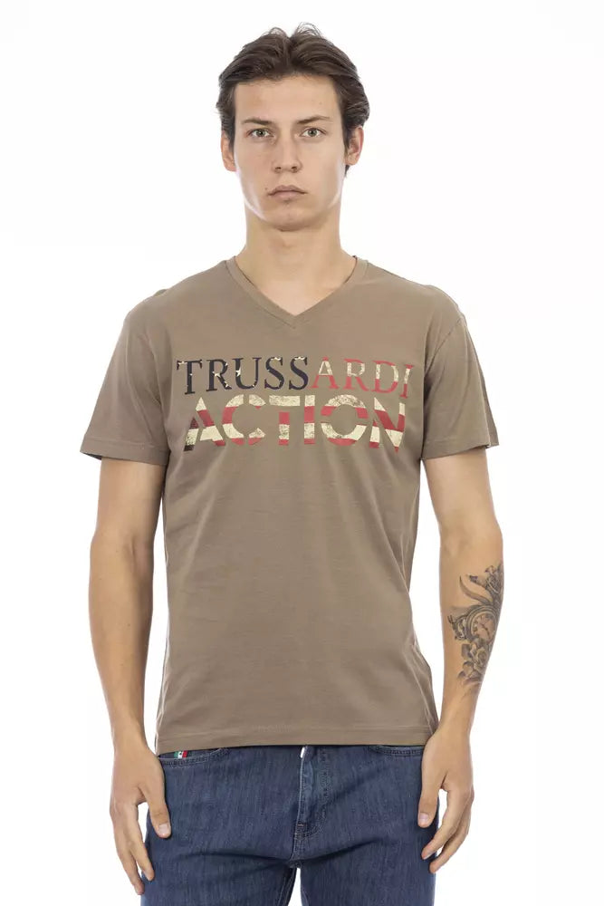 Trussardi Action Brown Cotton Men V-Neck T-Shirt Trussardi Action