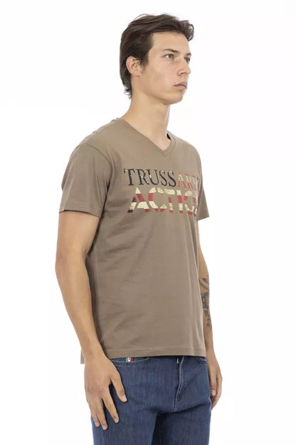 Trussardi Action Brown Cotton Men V-Neck T-Shirt Trussardi Action