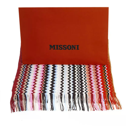 Missoni Geometric Pattern Fringed Scarf in Vibrant Tones Missoni