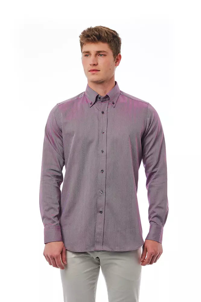 Bagutta Burgundy Cotton Men Shirt Bagutta