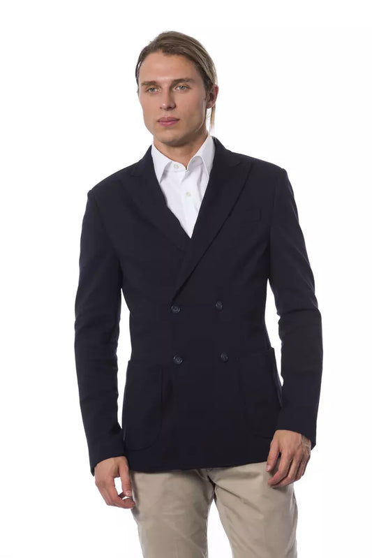 Verri Blue Viscose Men Blazer Verri