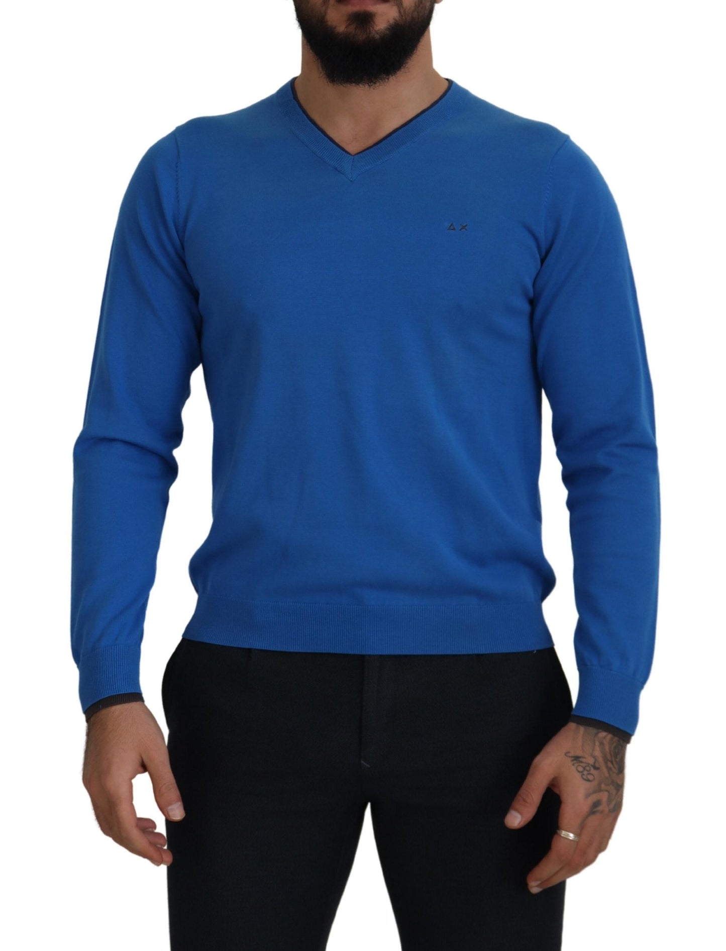 Sun68 Chic Blue Cotton Pullover Sweater Sun68