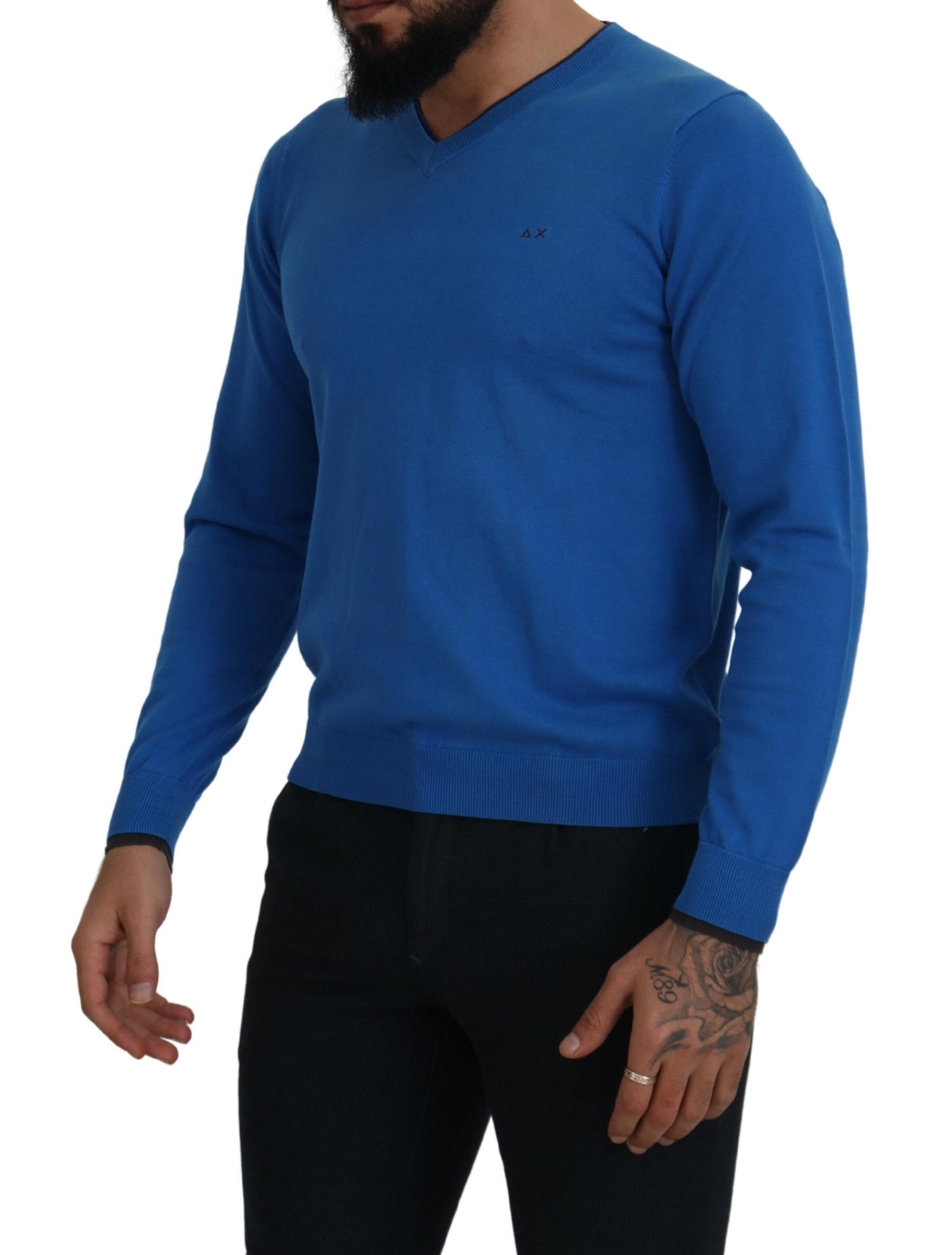 Sun68 Chic Blue Cotton Pullover Sweater Sun68