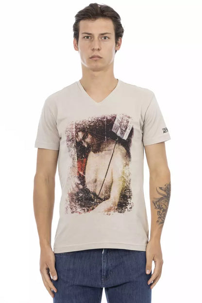 Trussardi Action Beige Cotton Men V-Neck T-Shirt Trussardi Action