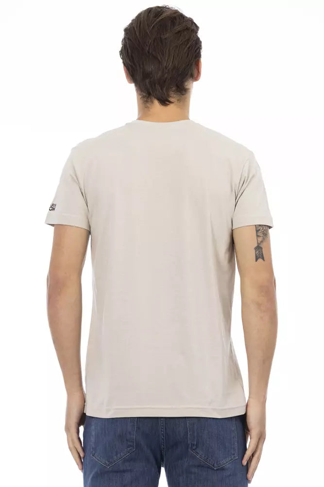 Trussardi Action Beige Cotton Men V-Neck T-Shirt Trussardi Action