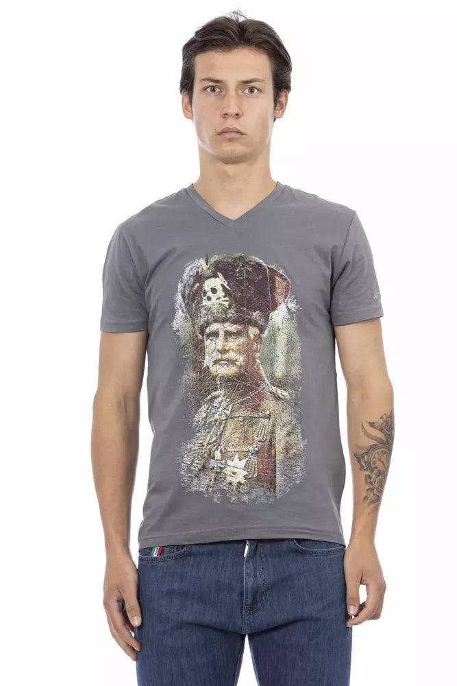 Trussardi Action Gray Cotton Men V-Neck T-Shirt Trussardi Action