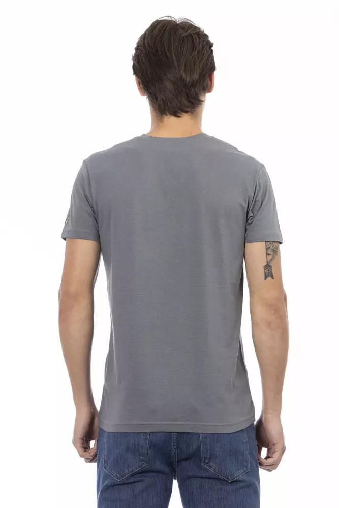 Trussardi Action Gray Cotton Men V-Neck T-Shirt Trussardi Action