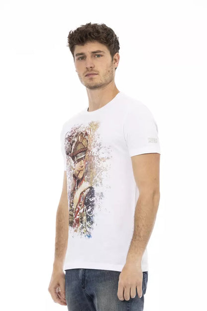 Trussardi Action Sleek White Cotton Blend Tee with Graphic Front Trussardi Action